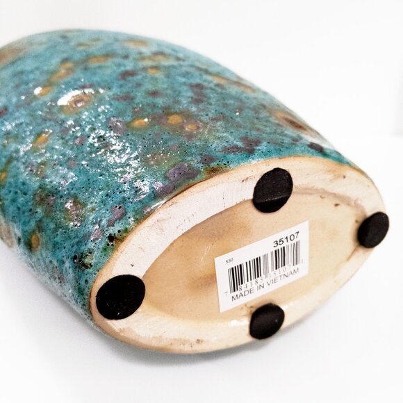 Napa Volcanic Turquoise 14" Vase / Textured Pottery MCM Decor Peacock Glaze Art - Picture 5 of 6